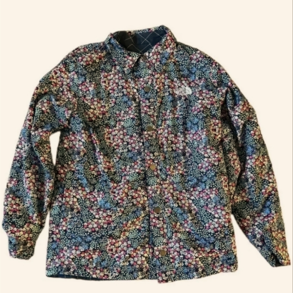 The North Face Floral/Window Panel Plaid Jacket Boys Sz Small (7/8) Reversible